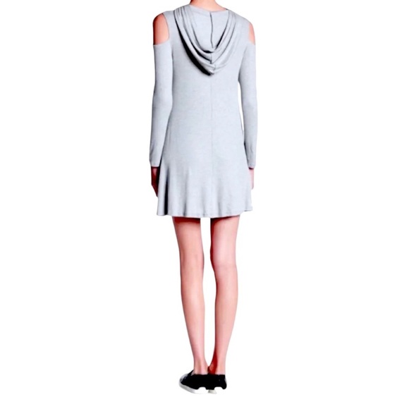 Elan Cold Shoulder Hoodie Dress Medium 6 8 Grey 2 Pockets Long Sleeve Shift NWT - Picture 6 of 10
